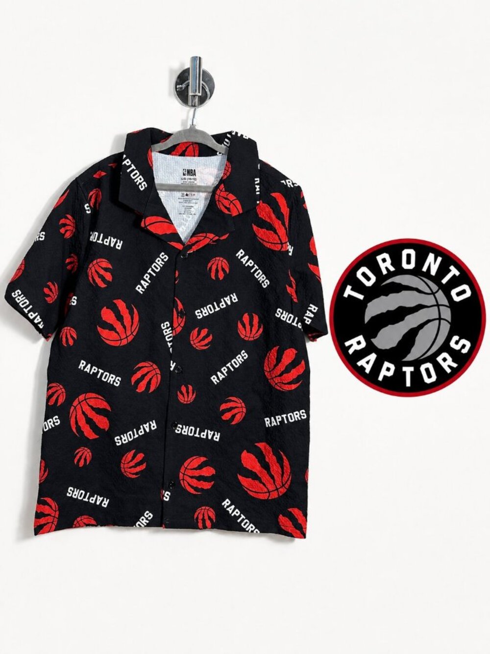 NBA Toronto Raptors Youth Shirt Size L 10-12 Black Red Basketball Button Up
